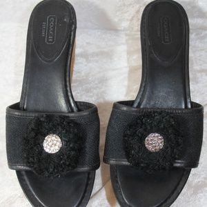 COACH Jazmin Black Platform Cork Wedge Slip On San